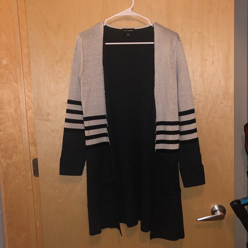I.N. Studio Black and Grey Striped Cardigan